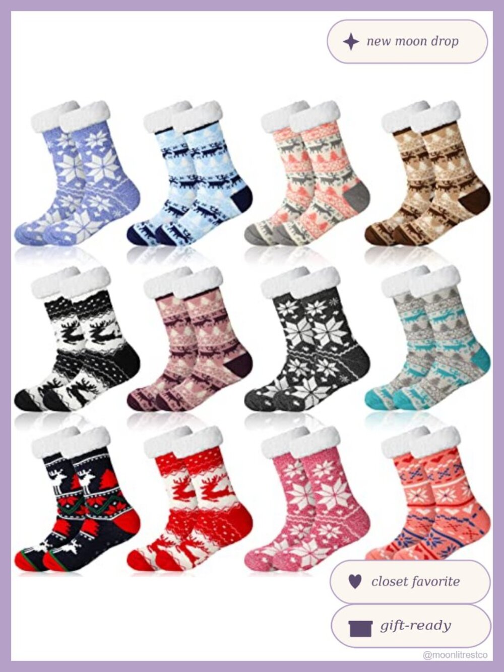 12 Pairs Christmas Fuzzy Slipper Socks for Women Non Slip Thermal
